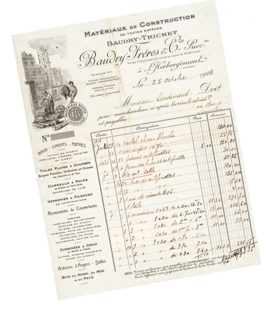Document historique illustrant les activités fondatrices de l’entreprise entre 1908 et 1940